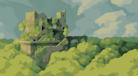 Overgrown Ruins, Pixel Art Tutorial, Pixel Art Games, Pixel Art Design, 판타지 아트, Environment Concept Art, Environmental Art, Fantasy Landscape, Community Art