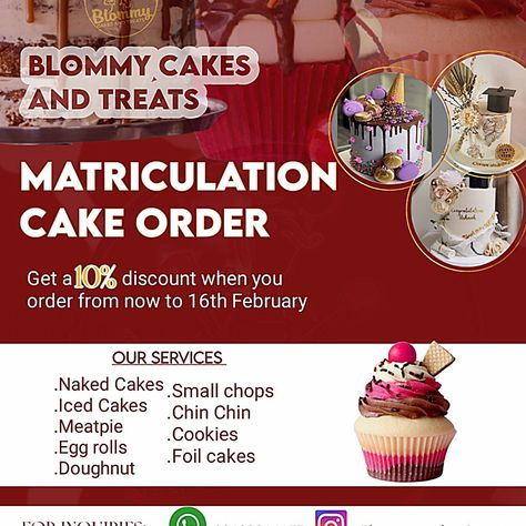 A matriculation cake order/ booking flyer Matriculation Cake Designs, Ice Cake, Egg Rolls, Cake Designs, Rolls, Cake, Quick Saves