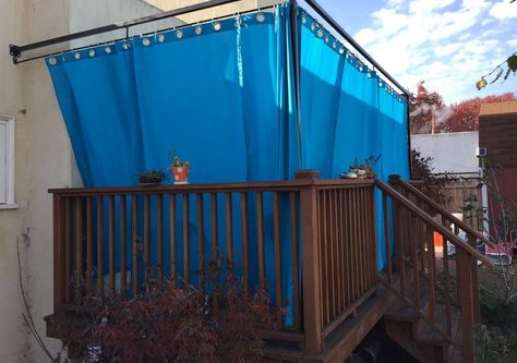 install-curtain-rods-patio-privacy1 Deck Privacy Screen, Outdoor Privacy Screen Ideas, Privacy Screen Ideas, Outdoor Curtain Rods, Installing Curtain Rods, Privacy Screen Deck, Balcony Curtains, Deck Shade, Outdoor Privacy Screen