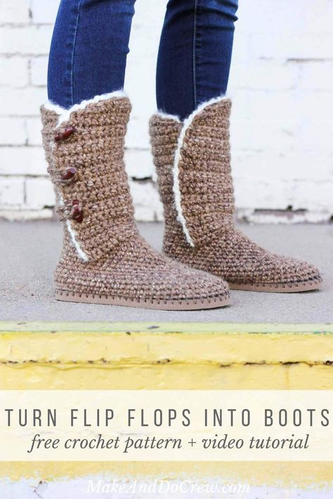 Crochet Boots Free Pattern, Crochet Boots Pattern, Crochet Booties Pattern, Crochet Slipper Boots, Crochet Flip Flops, Socks Crochet, Crochet Patterns Ideas, Boots Pattern, Womens Wool Socks