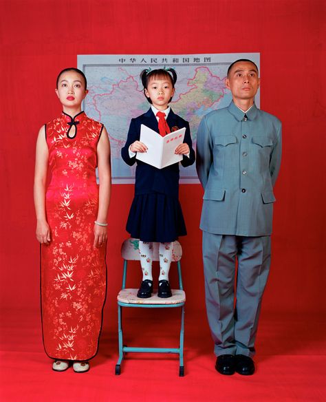 Weng Fen "Wish for Patriotism" from the “Family Aspirations” series, 2000 #chinese #contemporary #art #photography Chinese Family Photography, Chinese Family, Chinese Contemporary Art, New Year Photo, Photo Family, New Year Photos, Modern Chinese, Family Fashion, Chinese Art