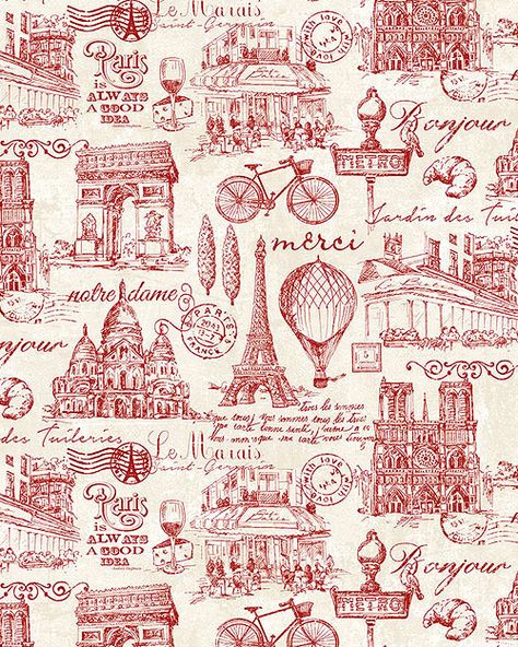 Paris Always A Good Idea - French Vacation - Dk Red Toile Pattern French, Red Scrapbook Paper, Red Scrapbook, Newspaper Textures, French Vacation, French Quilt, Fashion Show Poster, Paris Patterns, Paris Wallpaper