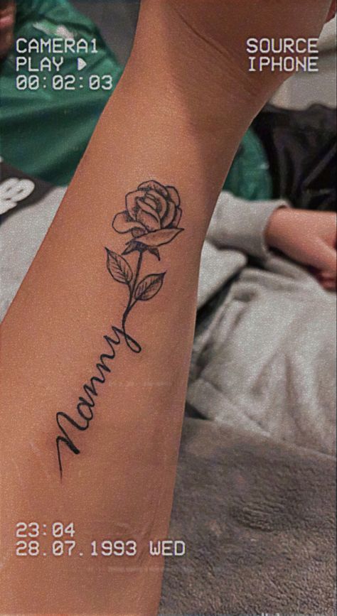 My nan died a couples months ago, her name was Rose and i always wanted her with me. I designed and come up with this idea my self. I wanted to share this to inspire others x Tattoo Idea To Get For Your Mom, Tattoo Ideas For Nanny, Mum Hand Tattoo, Rose Mum Tattoo, Name Remembrance Tattoos, Names With Roses Tattoos, Nan Remembrance Tattoos, Name Tattoos Memorial, Tattoo Ideas Female With Names