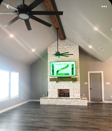 Center Beam Vaulted Ceiling, Small Sunroom Addition, Ceiling Fan Vaulted Ceiling, Vaulted Ceiling Beams, Ceiling Beams Living Room, Cathedral Ceiling Living Room, Exposed Beams Ceiling, Beams Living Room, Wooden Beam