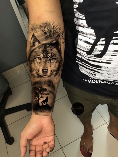 Wolf Tattoo Design Men Forearm, Half Sleeve Tattoos Wolf, Back Tattoos For Guys Upper, Wolf Tattoo Forearm, Coyote Tattoo, Arm Tattoos For Guys Forearm, Lion Forearm Tattoos, Wolf Tattoos Men, Father Tattoos