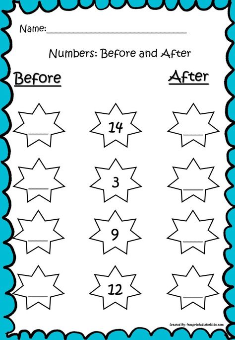 Before And After Numbers, Speech Worksheets, Compare Numbers, Free Printable Alphabet Worksheets, Free Math Printables, Maths Worksheet, Nursery Worksheets, School Works, Preschool Number Worksheets