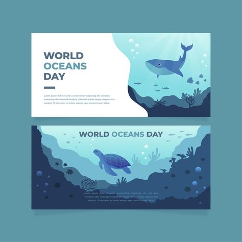 Ocean Graphic, World Oceans Day, Banner Design Layout, Banner Web, Banner Design Inspiration, Illustrator Design Tutorial, Graphic Design Infographic, Ocean Day, Grafic Design