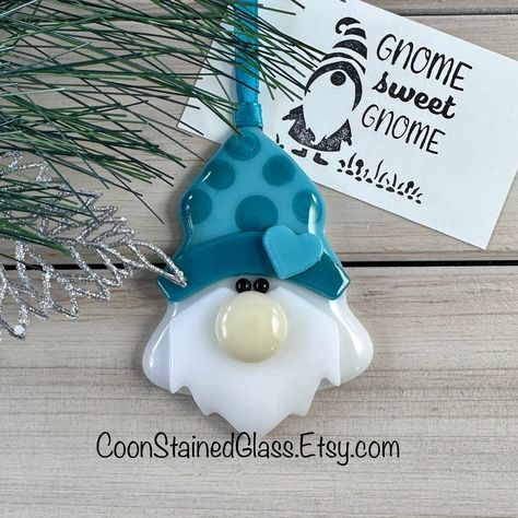 Fused Glass Gnomes, Fused Glass Christmas Tree Ornaments, Fused Glass Santa, Glass Ornament Christmas Tree, Fused Glass Gnome Ornament, Fused Glass Ornaments Tree, Glass Paint Markers, Tree Gnome, Gnome Home