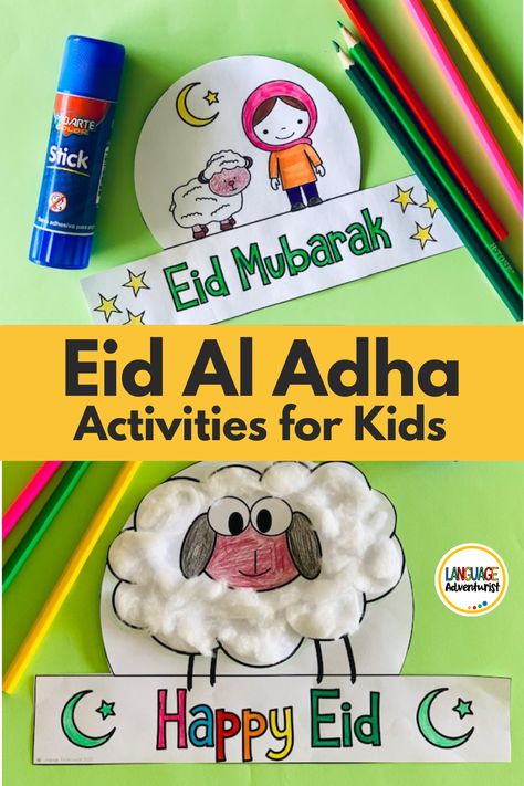 Get festive with these printable Eid Al-Adha/Eid Mubarak coloring crowns! Perfect for kids to celebrate and learn about Islamic traditions. Check out my blog for more Eid Al Adha activities for kindergarteners. Eid Mubarak Activity For Preschool, Eid Activity For Kindergarten, Eid Al Adha Activities For Kids, Eid Activities For Kids, Kindergarten Crown, Activities For Kindergarteners, Eid Ul Adha Crafts, June Celebrations, Aid Al Adha