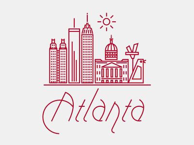 Graphic of Atlanta (including the Big Chicken) Georgia State Tattoo Ideas, Atlanta Drawing, Atlanta Illustration, Atlanta Landmarks, Atlanta Trip, Biggest Chicken, Atlanta Skyline, Georgia Girls, City Sketch