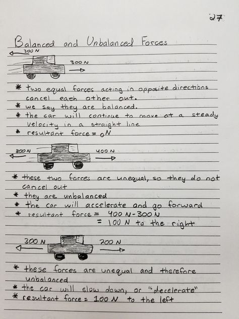 Balanced and Unbalanced Forces Physics Notes Forces, Science Revision Notes Year 8, Forces Physics Notes, Year 8 Science Revision, Physics Forces Notes, Balanced And Unbalanced Forces Activity, Physics Basics, Balanced Forces, Balanced And Unbalanced Forces