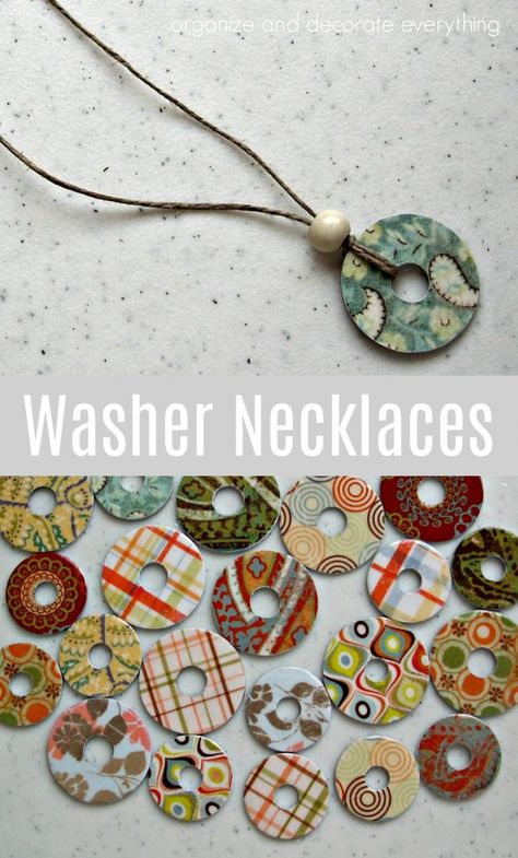 Washer Necklace Diy, Washer Crafts, Washer Necklaces, Washer Jewelry, Scrapbook Cover, Tile Shower Ideas, Scrapbook Printables, Diy Home Decor On A Budget, Camping Crafts