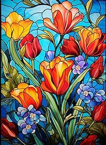 igoodom Diamond Painting Art Kit for Adults,stained glass Flower Diamond Art Painting for Beginners,Full Drill Round Gem Art Painting for Crafts Home Wall Decor Gift 12x16inch Number Painting, Canvas For Beginners, Gem Art, Glass Diy, Stained Glass Flowers, Gems Art, Stained Glass Diy, Art Kits, Beginner Painting