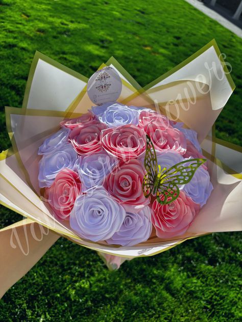 Eternal bouquet Ribbon Bouquets, Eternal Bouquet, Pink And White Bouquet, Eternal Rose, Ribbon Bouquet, Roses Bouquet, Ribbon Roses, White Bouquet, Rose Bouquet