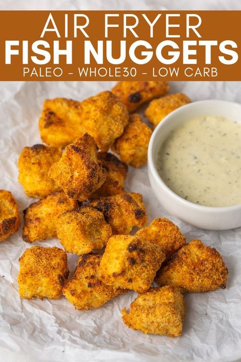 Use this Air Fryer Fish Nuggets recipe to make flakey and delicious fried fish in your air fryer. These nuggets are made with simple and healthy Whole30 friendly ingredients. Grouper Nuggets Recipe, Air Fryer Catfish Nuggets, Nuggets In Air Fryer, Air Fryer Catfish, Nuggets Air Fryer, Catfish Nuggets, Fish Nuggets, Air Fried Fish, Recipes With Ingredients