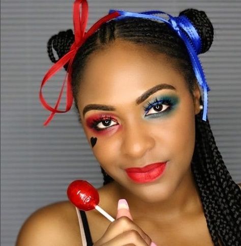 Harley Quinn Hairstyles, Hairstyles For Halloween, Halloween Harley Quinn, Black Harley Quinn, Harley Quinn Halloween Costume, Harley Quinn Makeup, Harley Quinn Halloween, Halloween Costume Outfits, Halloween 2019