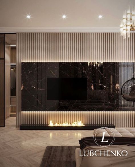 Black Marble Tv Wall Design, Black Marble Tv Unit, Black Marble Tv Wall, Marble Tv Wall Design, Marble Tv Wall, Marble Tv Unit, Milan Apartment, Modern Tv Units, Tv Wall Unit