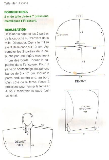 Pour les premiers pas de bébé sous la pluie, cette cape à coudre en une petite heure : La combinaison de pluie Cape Bebe, Couture Bb, Baby Clothes Patterns Sewing, Cape Pattern, Baby Couture, Girl Dress Patterns, Baby Sewing Projects, Poncho Pattern, Baby Clothes Patterns