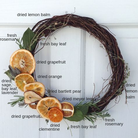 diagram of fruit and herb placement on wreath Citrus Ornaments, Make Dried Orange Slices, Herb Diy, Ornaments Wreath, Herb Wreath, Ideas For Thanksgiving, Snowman Crafts Diy, Diy Christmas Wreaths Ideas, Holiday Wreaths Christmas