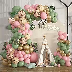 Amandir 168Pcs Jungle Safari Balloons Garland Arch Kit Animal Printed Pink Sage Green Balloons Wild One Giraffe Leopard Safari Baby Shower Decorations for Girl Birthday Party Supplies Safari Balloons, Safari Baby Shower Girl, Sage Green Balloons, Baby Shower Decorations For Girl, Safari Baby Shower Decorations, Safari Balloon, Jungle Decorations, Green Balloons, Lion King Baby Shower