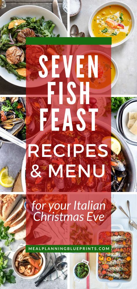 Italian Seven Fish Dinner, Christmas Eve Seafood Dinner Menu Ideas, Italian Seven Fishes, Traditional Italian Dishes Recipes, Bacala Salad Italian Christmas, Christmas Eve Seafood Recipes, Feast Of The Seven Fishes Menu Families, Seven Fishes Dinner, Ina Garten Seafood Recipes