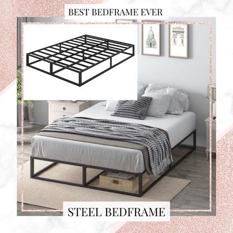 Click and shop! Steel Bed Frame Ideas, Bed No Headboard, Steel Frame Furniture, Headboard Frame, Steel Bed Frame, Box Springs, Diy Bed Frame, Frame Ideas, Diy Headboard