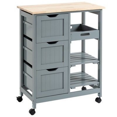 This HOMCOM kitchen storage cabinet is what you need if you have limited space in your home and not even storage. If you like hosting parties, load up this kitchen cart with everything your guests need and you can roll it around from person to person or lock two of the wheels to keep it in a spot all night. Stop running back and forth to the kitchen or elevate your current storage with this rolling kitchen island from HOMCOM. Kitchen Carts On Wheels, Cart Bar, Bar Serving Cart, Rolling Kitchen Cart, Kitchen Island On Wheels, Slatted Shelves, Island Cart, Side Shelves, Rolling Kitchen Island