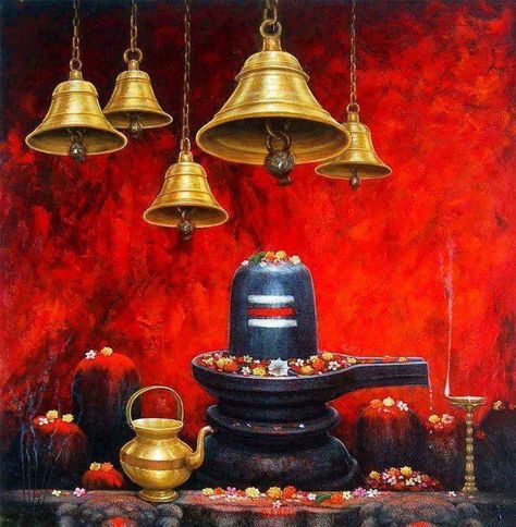 Espiritualidad: Om Namah Shivaya. Shiva. HARA HARA MAHADEV. Shiv Ji Painting On Canvas, Bells Painting, Shiv Painting, Vastu Painting, Buddha Drawing, Temple Bells, Shiva Linga, Lord Shiva Hd Wallpaper, Shiva Painting