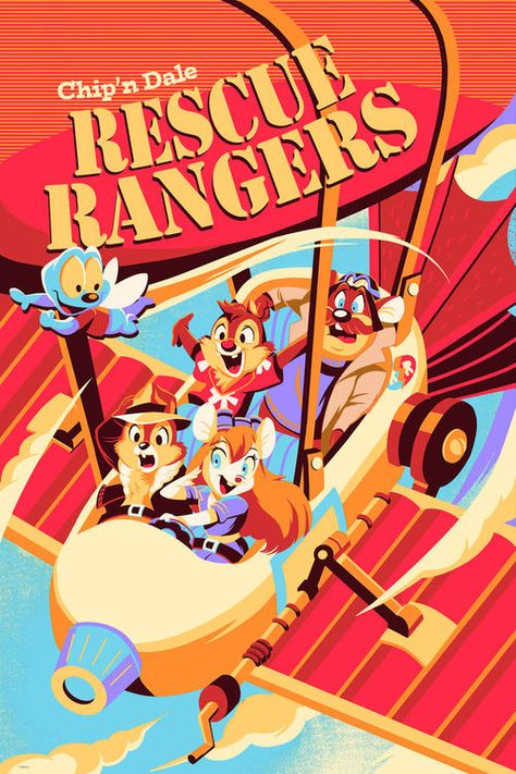 CYCLOPS PRINT WORKS: Rescue Rangers by Hackto Oshiro Tom Whalen, Rescue Rangers, Images Disney, Disney Print, Disney Posters, Classic Cartoon Characters, Watch Cartoons, Chip And Dale, Classic Cartoons