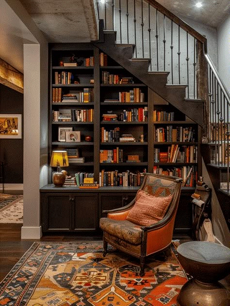 21 Wall Decor Ideas For Basement Basement Library Ideas, Basement Bookshelves, Flying Pigs Decor, Basement Library, Den Decorating Ideas, Creative Wall Decor Ideas, Basement Movie Room, Ideas For Basement, Shadow Box Shelves