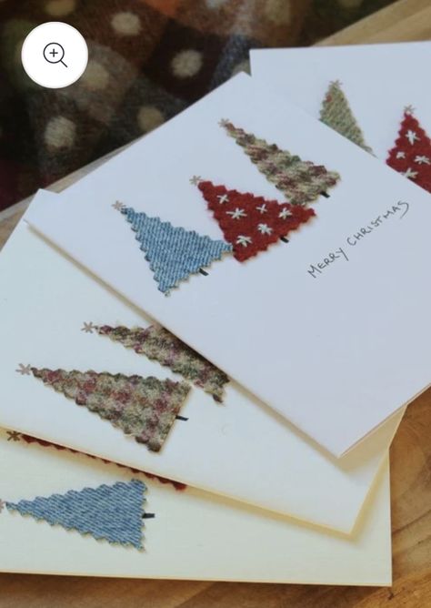 Tweed Crafts, Fabric Christmas Cards, Handcrafted Christmas Cards, Handmade Christmas Cards, Simple Christmas Cards, Sewing Cards, Fabric Cards, Christmas Card Art, Christmas Crafting