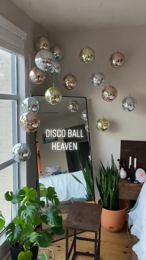 Disco Ball Decor, Women Cave, Dorm Inspo, College Apartment Decor, Woman Cave, Disco Balls, Living Room Decor Cozy, Apartment Decor Inspiration, Wallpaper Living Room