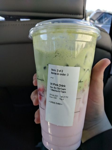 #starbucks #drink #aesthetic Pink And Green Starbucks Drink, Trending Starbucks Drinks, Health Starbucks Drinks, Pretty Starbucks Drinks Recipes, Starbux Drinks To Order, Starbucks Matcha Orders, Starbucks Drinks Without Caffeine, Starbucks Drinks To Try Summer, Strawberry Matcha Starbucks