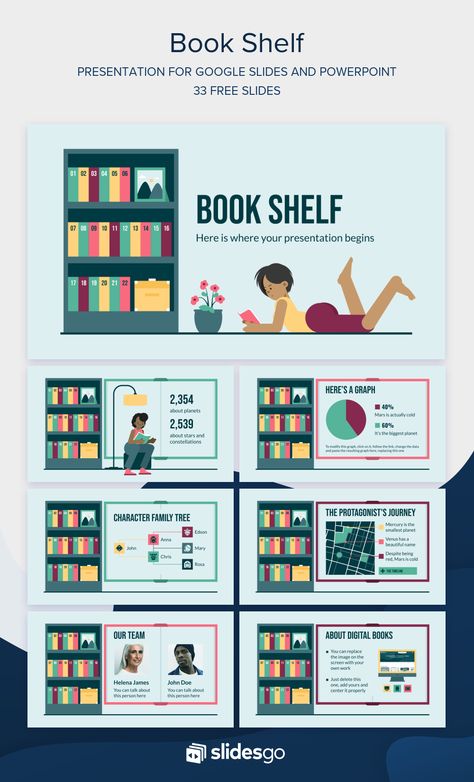 Multi-purpose interactive template with a book shelf design. Fully editable in Google Slides and PowerPoint. Book Powerpoint, Book Shelf Design, Library Marketing, Interactive Powerpoint, Powerpoint Slide Designs, Business Presentation Templates, Library Activities, Power Points, The Book Club