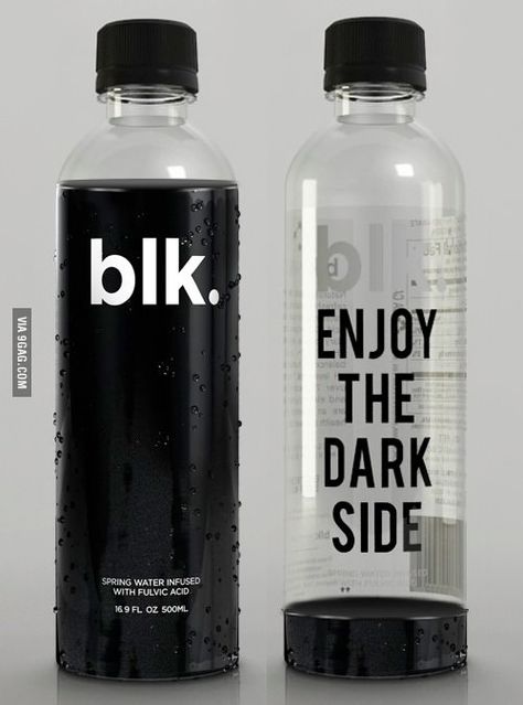 When you're too goth for normal water Blk Water, Label Botol, Clever Packaging, Fulvic Acid, Cool Packaging, Graphic Design Packaging, Beverage Packaging, Black Water, Botol Air