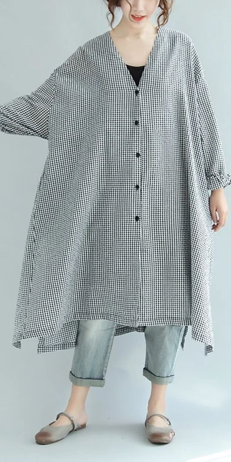 Checked Shirt Dress, Baggy Dresses, Boho Styl, Stylish Coat, Plaid Dress Shirt, Dress Shirt Sleeves, Shirt Dress Casual, Casual Stylish, Long Shirt Dress