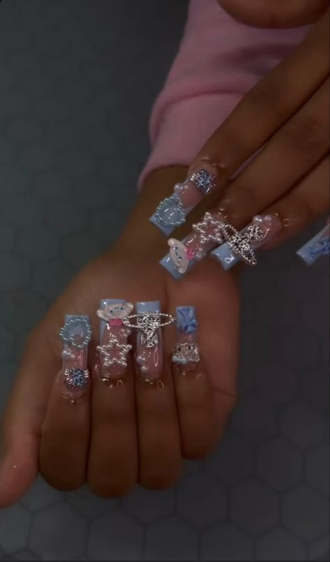 Jayah Bailey, Nails Girly, Junk Nails, Acrylic Nail Set, Hard Nails, Drip Nails, Baddie Nails, Colored Acrylic Nails, Girly Acrylic Nails