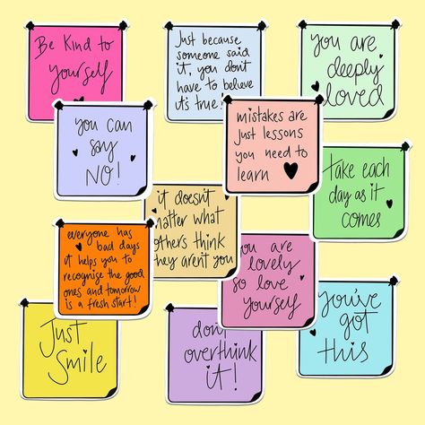 Daily Reminders For Best Friend, Positive Notes For Myself, Self Notes Quotes Aesthetic, Cute Post It Notes Quotes, Happy Notes Quotes, Daily Notes To Self, Happy Notes Ideas, Post It Note Affirmations, Post It Journal Ideas