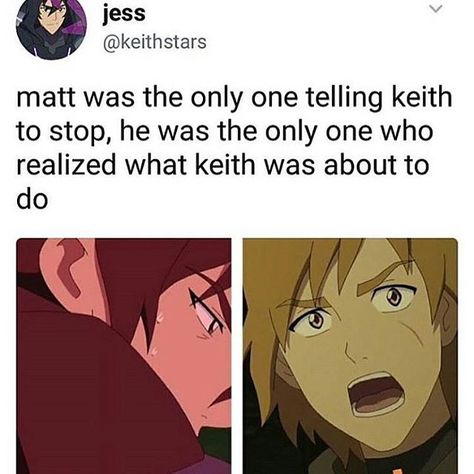 I noticed that too cause afterwards Shiro said “great job Keith, whatever you did worked” Voltron Krolia, Matt Holt, Klance Fanart, Voltron Funny, Klance Comics, Keith Kogane, Voltron Comics, Form Voltron, Voltron Ships