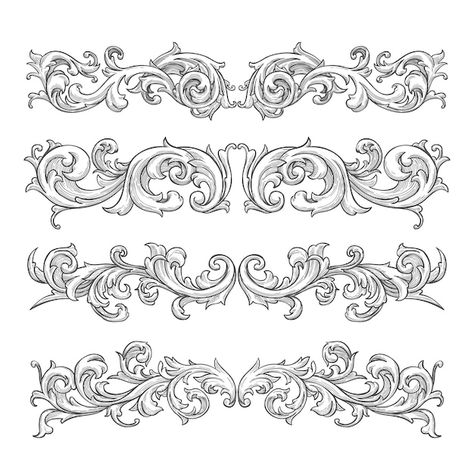 Hand-drawn realistic ornamental border F... | Free Vector #Freepik #freevector #baroque-ornament #ornamental-elements #baroque #ornamental-design Ornament Drawing Design, Border Sketch, Ornate Tattoo, Baroque Tattoo, Baroque Border, Satanic Tattoos, Ornamental Border, Engraving Designs, Filigree Tattoo