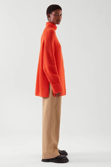 WOOL TURTLENECK JUMPER - ORANGE - Jumpers - COS US Turtleneck Outfit Winter, Orange Jumpers, Turtleneck Outfit, Turtleneck Jumper, Orange Sweater, Turtle Neck Jumper, Orange Sweaters, Heavy Knit, Wool Turtleneck