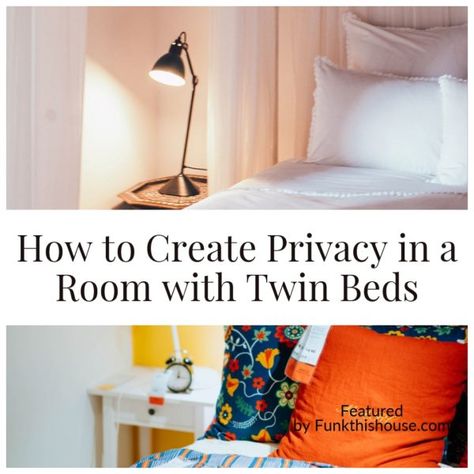 To solve privacy issues with rooms with twin beds, check out these four design ideas. You'll be able to see what professional designers have done as well. #twinbeds #privacybedroom #bedroomdecor #dorms #funkthishouse Privacy In Shared Kids Room, Shared Bedroom Privacy Ideas, 2 Twin Beds, Two Twin Beds, Shared Bedroom, Twin Bedroom, Shared Room, Floor Plan Layout, Shared Rooms