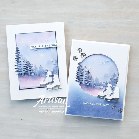 Winter Cards Handmade, Sample Christmas Cards, Christmas Skating, Frozen Pond, Stamped Christmas Cards, Nature Card, Homemade Christmas Cards, Stampin Up Christmas Cards, Stampin Up Christmas