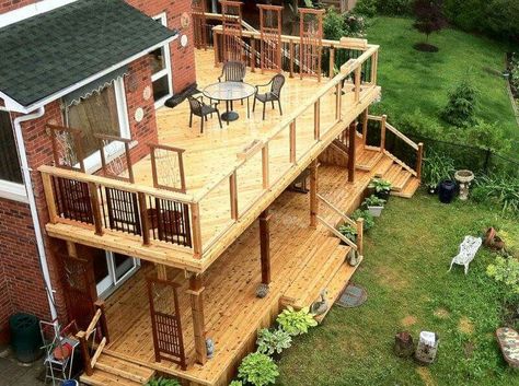 If only my 2 story house could be converted... Second Story Deck, Multi Level Deck, Tiered Deck, Traditional Porch, Cedar Deck, Patio Deck Designs, House Design Exterior, Decks Backyard, Backyard Deck