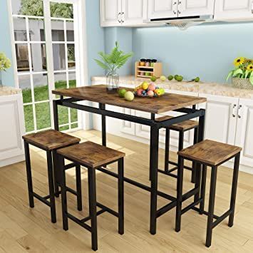 5 Pcs Dining Table Set, Modern Bar Table Set with 4 Bar Stools, Home Kitchen Breakfast Table and Chairs Set Ideal for Pub, Living Room, Breakfast Nook, Easy to Assemble Apartemen Studio, Modern Bar Table, Bar Table Set, Modern Kitchen Tables, Set Meja Makan, Kitchen Island Table, Bar Table Sets, Pub Table Sets, Dining Room Table Set