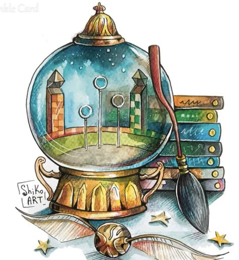 Snow Globe Drawing, Globe Drawing, Harry Potter Sketch, Harry Potter Art Drawings, Harry Potter Painting, Harry Potter Illustrations, Harry Potter Illustration, Theme Harry Potter, Harry Potter Artwork