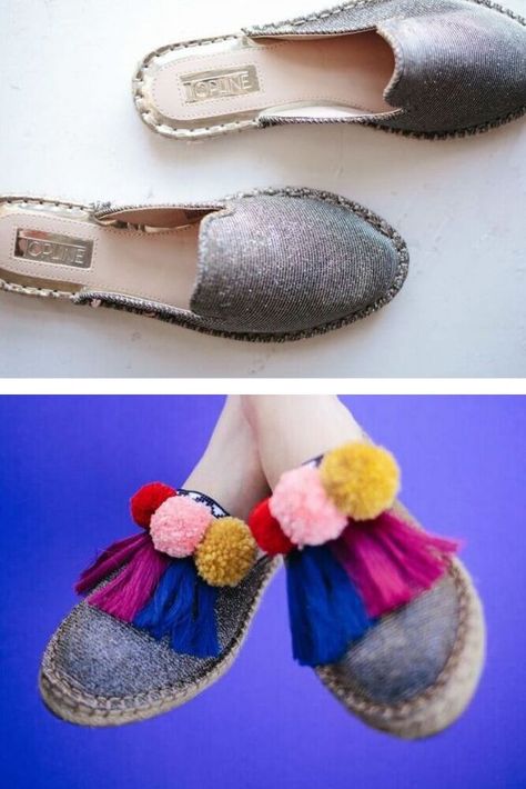 Shoe Slides Makeover Diy Fabric Shoes, Shoe Slides, Shoe Refashion, Shoe Makeover, Cute Shoe, Happy Shoes, Diy Shoe, Boho Shoes, Espadrilles Slides