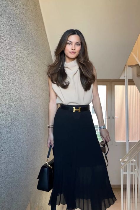 Powerful Work Outfits, Formal Outfits With Skirts, Soft Dramatic Work Outfit, Formal Skirt Outfit Business, Business Professional Outfits Skirt, Conference Attire Women, Long Pencil Skirt Outfits, Formal Skirt Outfit, Classy Feminine Outfits