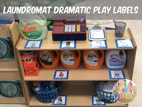 City Dramatic Play Center, Pre K Clothing Unit, Laundry Dramatic Play Center, Clothing Study Creative Curriculum Ideas, Clothes Dramatic Play, Easter Dramatic Play Preschool, Laundry Mat Dramatic Play, Clothing Creative Curriculum, Playhouse Themes