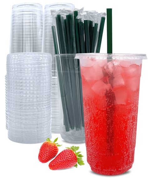 PRICES MAY VARY. ✔️Supper Value pack and Great size: 50 sets of 32 oz clear plastic cups with 50 flat lids and 50 individually wrapped straws! You could easily make your on the go iced coffee, smoothies, milkshake. These disposable plastic cups will make your life more convenient and comfortable. Keep a stack at home or office, make yourself an iced coffee or drinks anytime, just grab and go! ✔️Perfectly tight seal: the rolled rim and the airtight lid fit perfectly and prevent the spills. Use th Plastic Cups With Lids, Cups With Lids And Straws, Clear Plastic Cups, Disposable Coffee Cups, Cups With Lids, Plastic Cups, Make Yourself, Clear Plastic, Coffee Cups